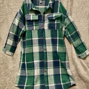 Green and Blue Plaid Extended Length Shirt